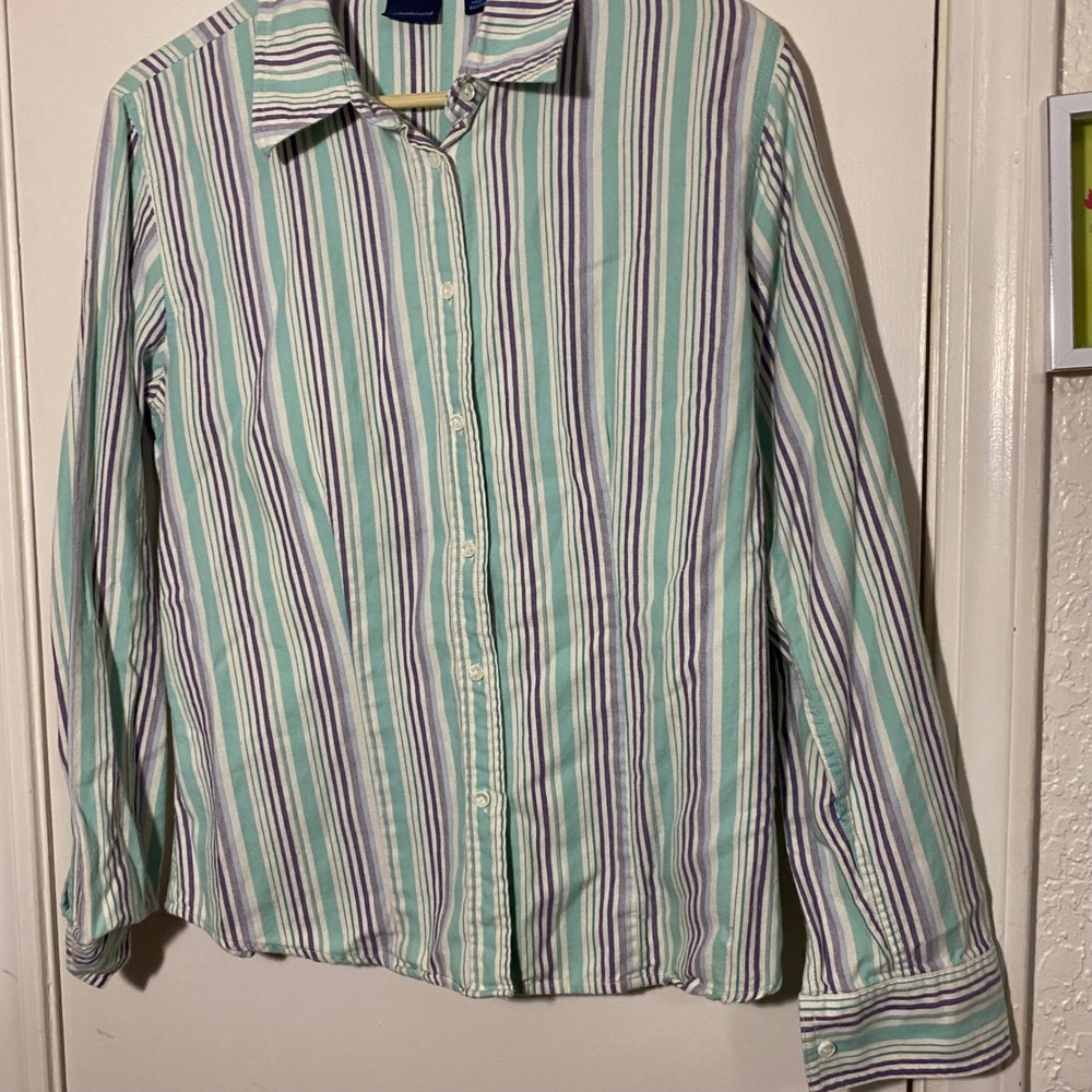 Westbound‎ Women's Striped Button Down Shirt Green Purple White Size 12